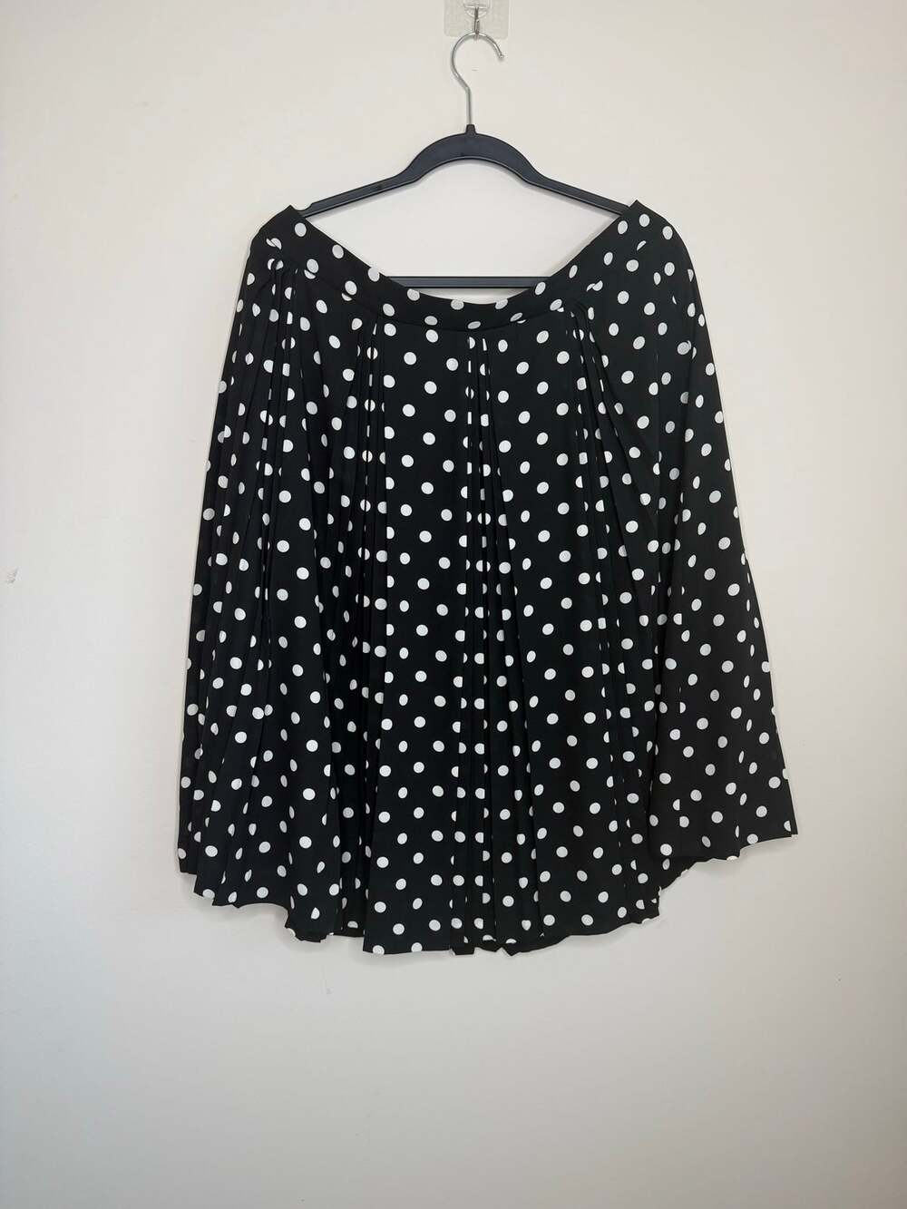 Karl Lagerfeld Paris Pleated Midi Skirt Womens 16 Black White Polka Dot A Line